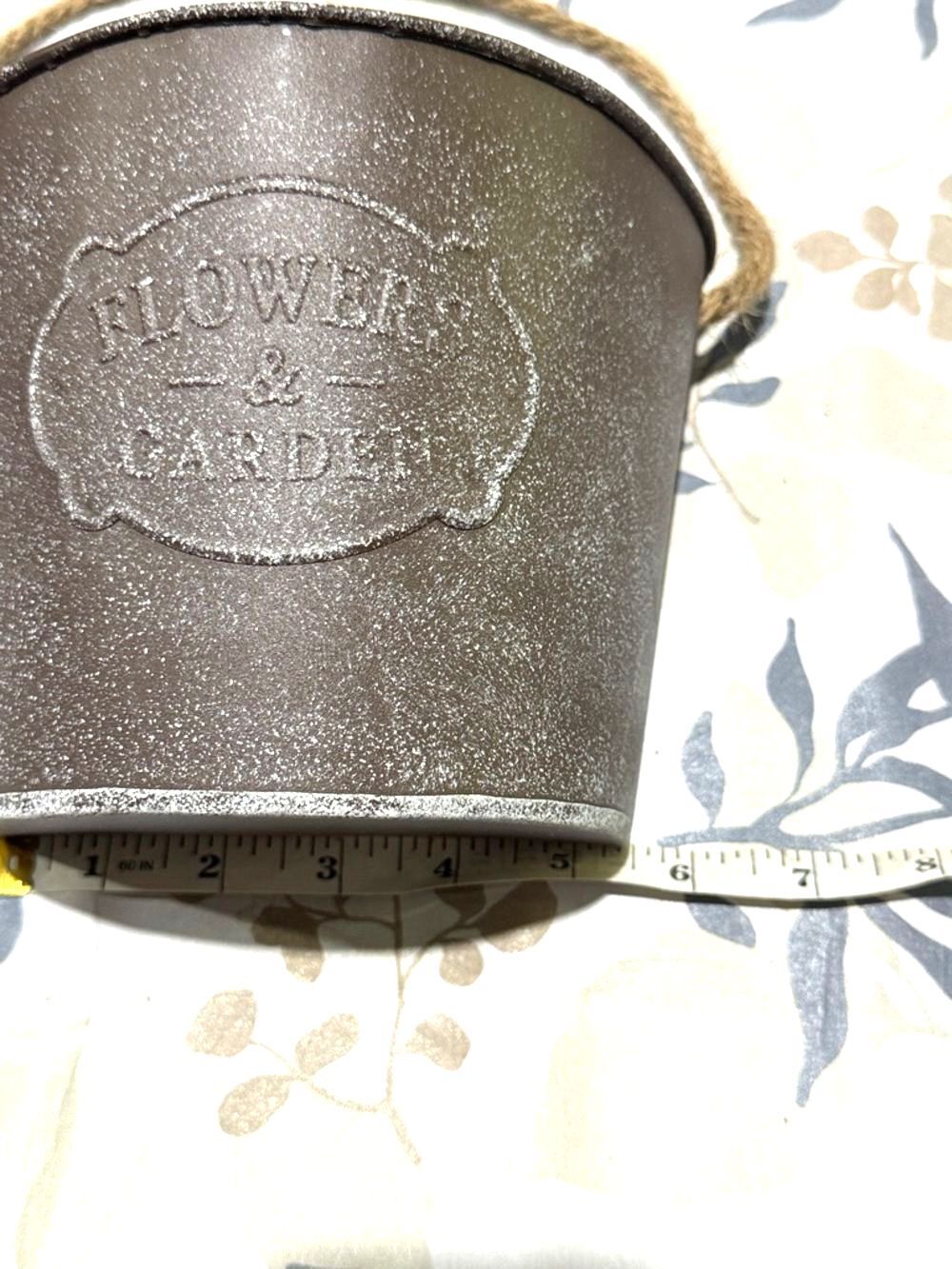 Rustic Metal Flower Pot with Rope Handle - Brown - Picture 6 of 9